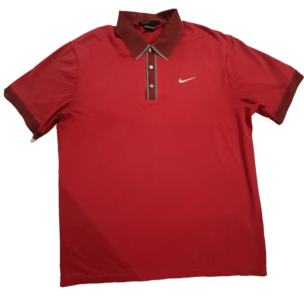 Nike Tiger Woods Polo Shirt Mens Large Red Dri-FIT Golf Performance Stretch